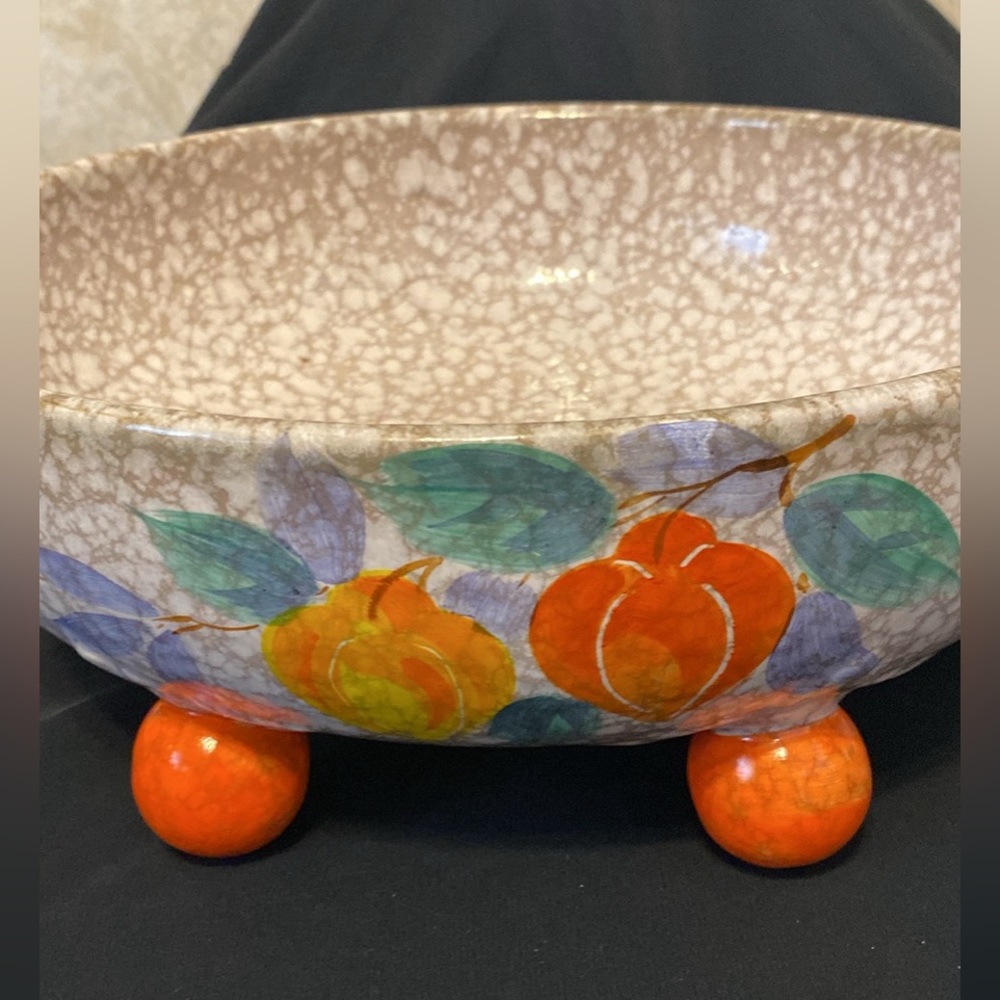 Vintage Crackle Glaze Hand Painted Large Fruit Bowl, made in Czechoslovakia!!